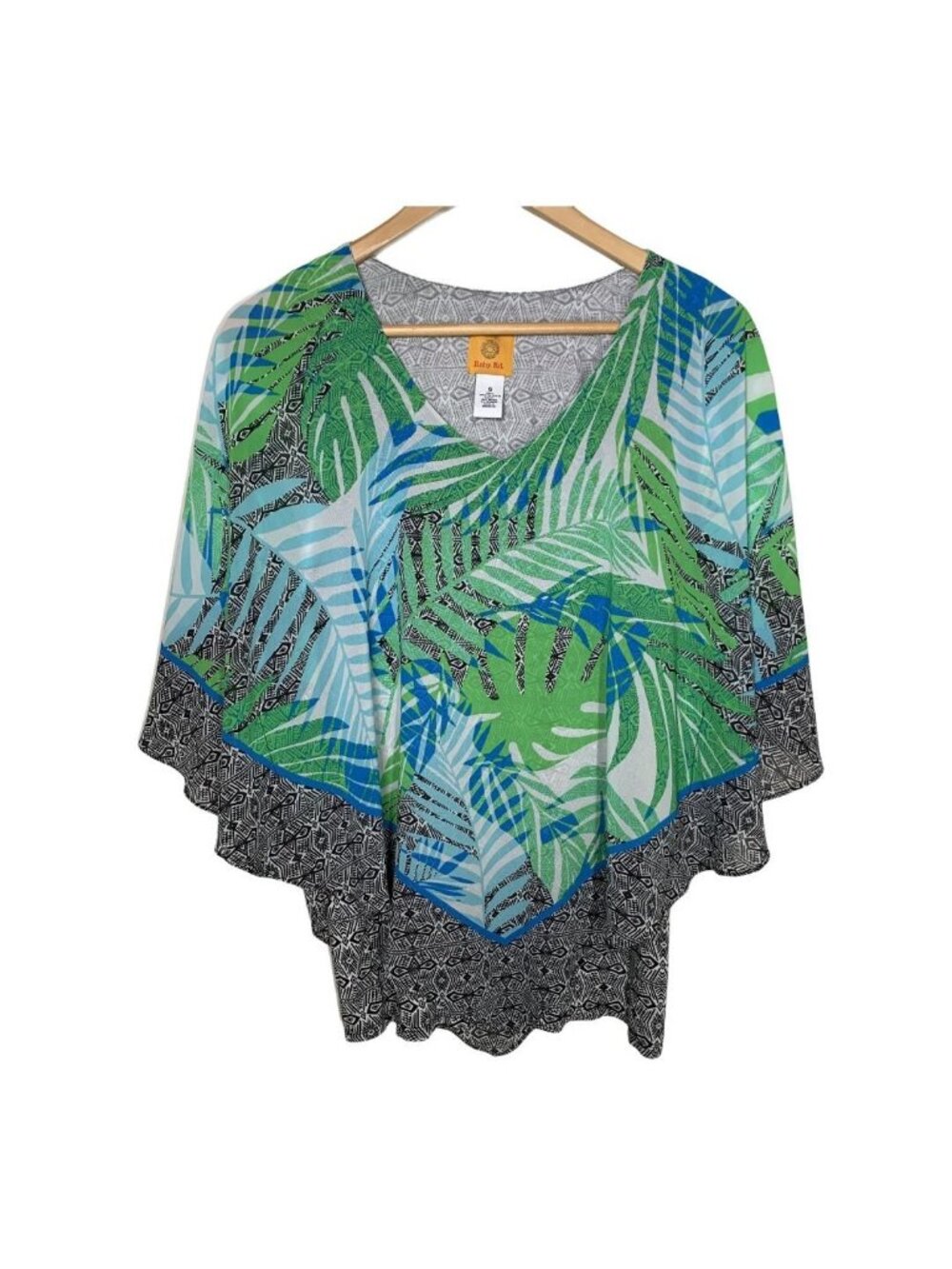 Ruby Rd Poncho Top Womens Small Tropical Palm Print V Neck Resort Cruise